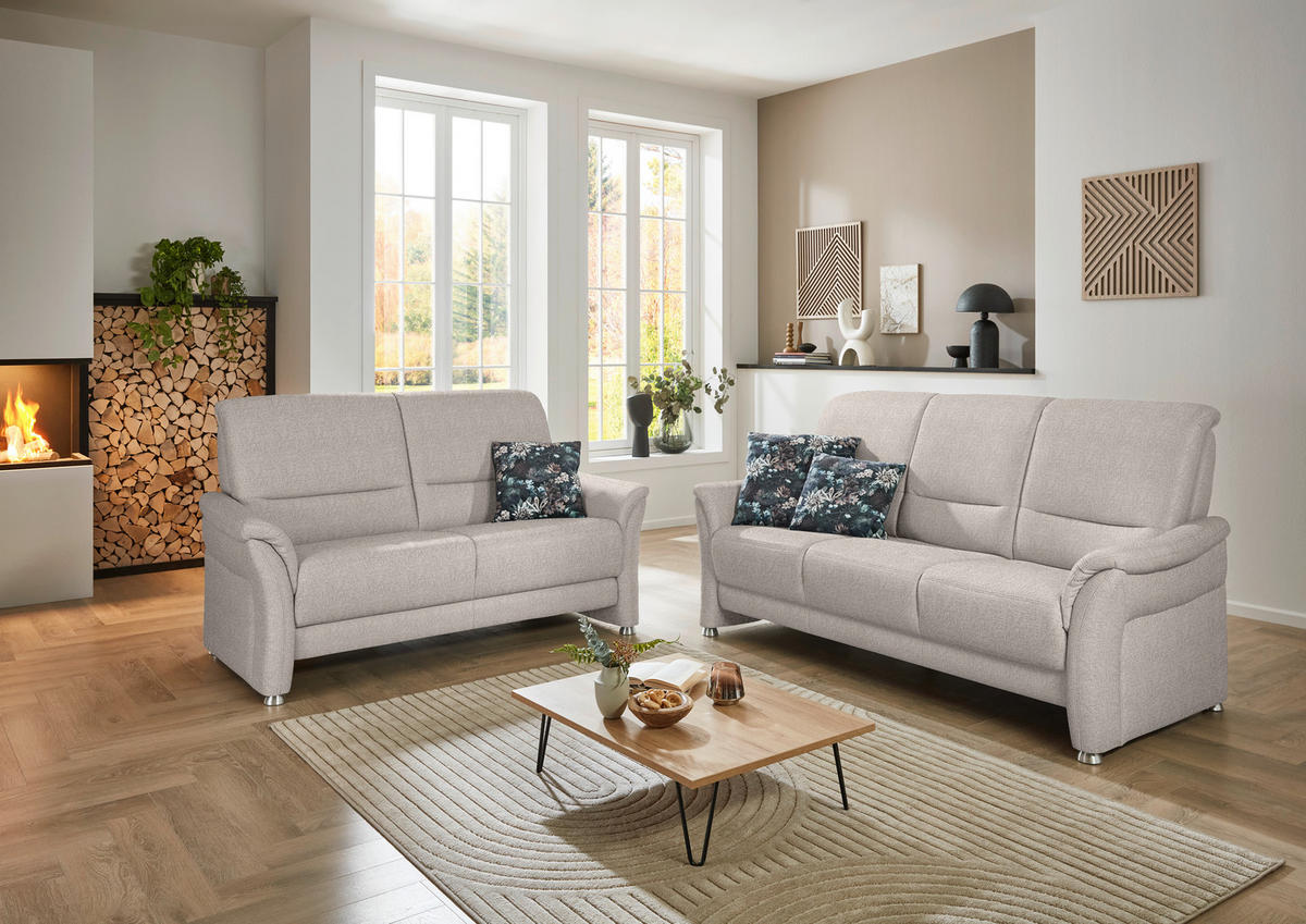 SITZGARNITUR Flachgewebe Beige  - Beige/Alufarben, Konventionell, Textil/Metall (198/172/96/93cm) - Beldomo Premium