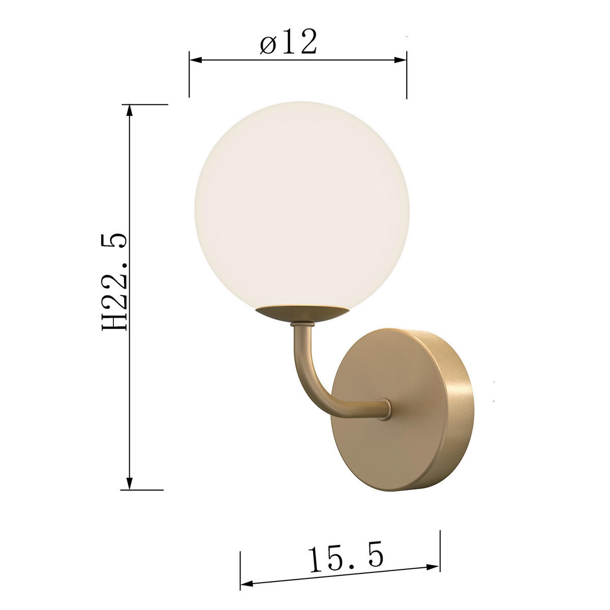 WANDLEUCHTE 12/15/22 cm   - Messingfarben, KONVENTIONELL, Glas/Metall (12/15/22cm)