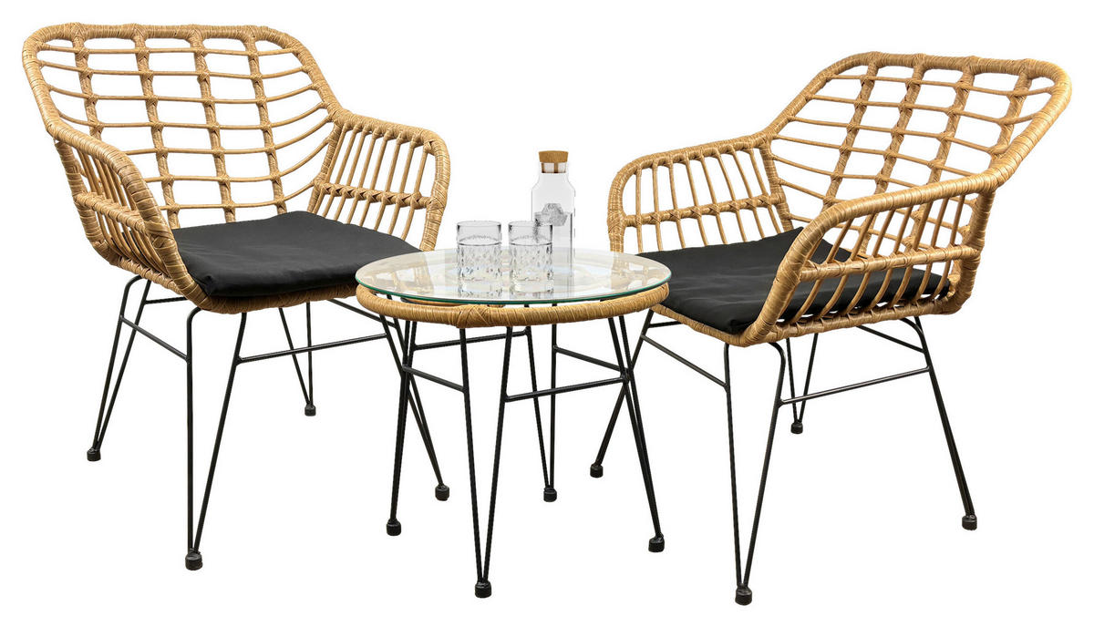 GARTENSET Struktur Stahl  - Schwarz/Braun, MODERN, Glas/Kunststoff - Ambia Garden