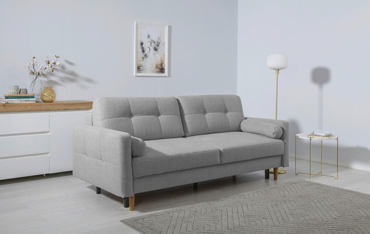 SCHLAFSOFA in Hellgrau  - Buchefarben/Hellgrau, Design, Holz/Textil (222/93/99cm) - MID.YOU