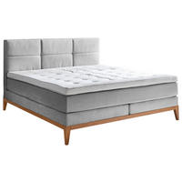 BOXSPRINGBETT 180/200 cm,  in Hellgrau, Matratzen, H2 = mittel  - Eichefarben/Hellgrau, KONVENTIONELL, Holz/Textil (180/200cm) - Boxxx