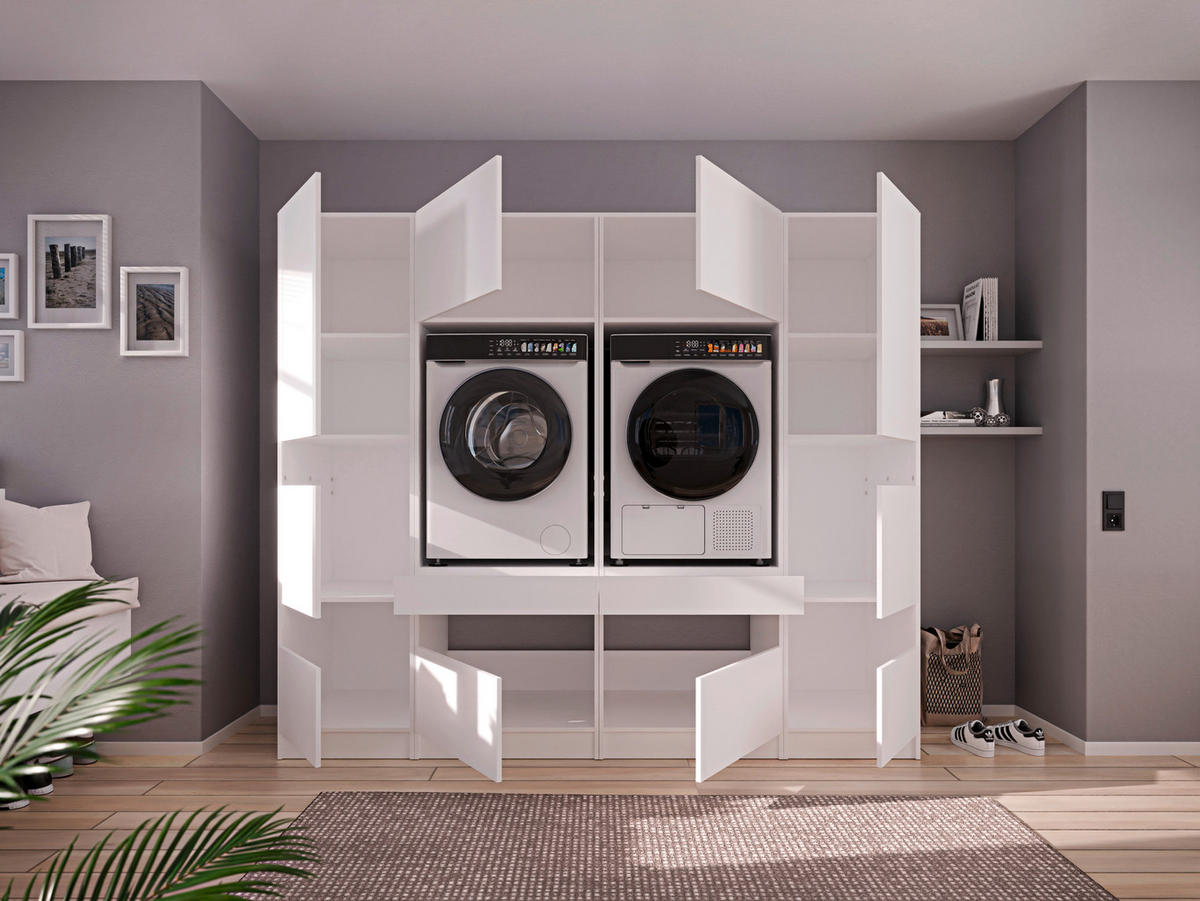 WASCHMASCHINENSCHRANK  68/200/68 cm  - Schwarz/Weiß, Design, Holzwerkstoff/Metall (68/200/68cm) - Milino