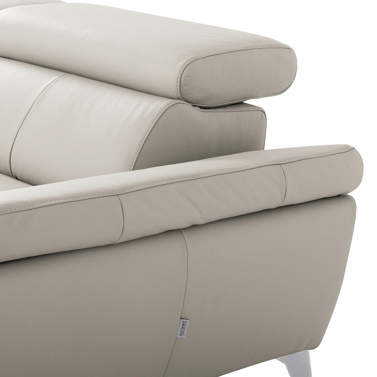 ECKSOFA SONO in Lederlook Echtleder Platinfarben Bettkasten, Armteilverstellung, Kopfteilverstellung  252/179 cm  - Platinfarben/Chromfarben, Design, Leder/Textil (252/179cm) - Livetastic