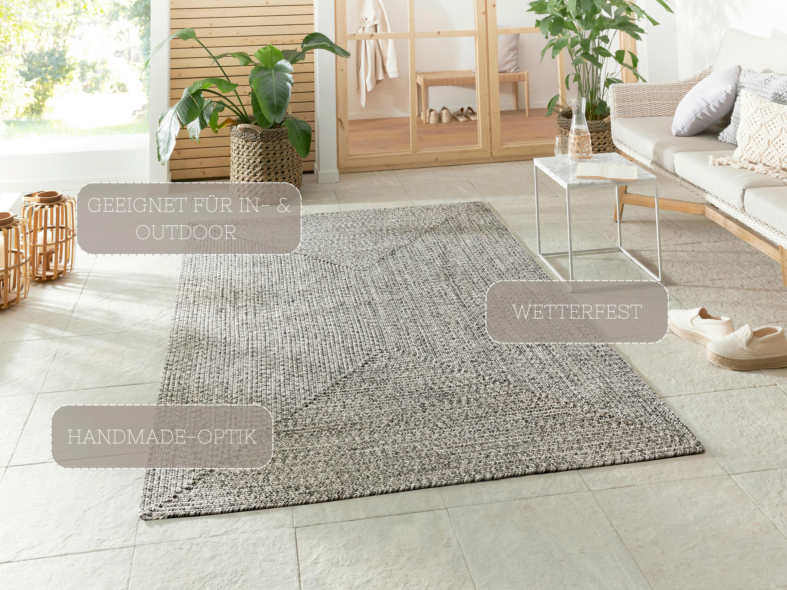 OUTDOORTEPPICH 80/150 cm Braided Multicolor, Greige  - Greige/Multicolor, Design, Kunststoff (80/150cm)