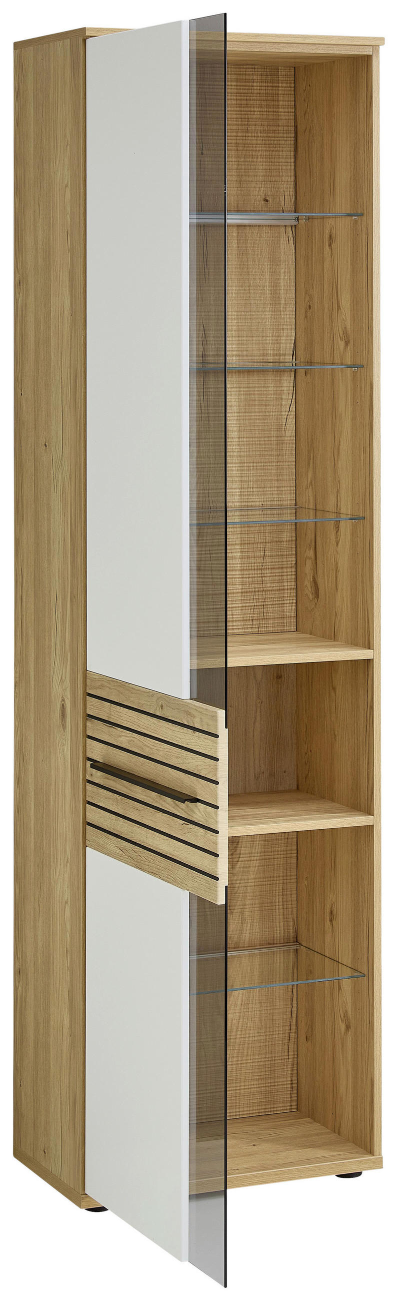 VITRINE  in Weiß, Eichefarben - Eichefarben/Schwarz, KONVENTIONELL, Glas/Holzwerkstoff (60/215/40cm) - Venda