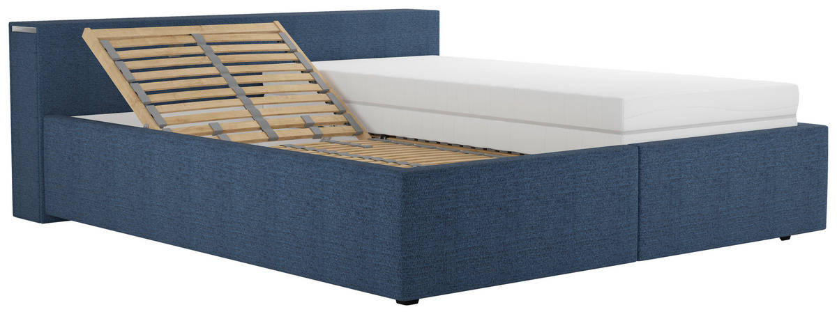 KÁRPITOZOTT ÁGY 180/200 cm  sötétkék  - sötétkék/natúr színű, Modern, műanyag/textil (180/200cm) - Cantus