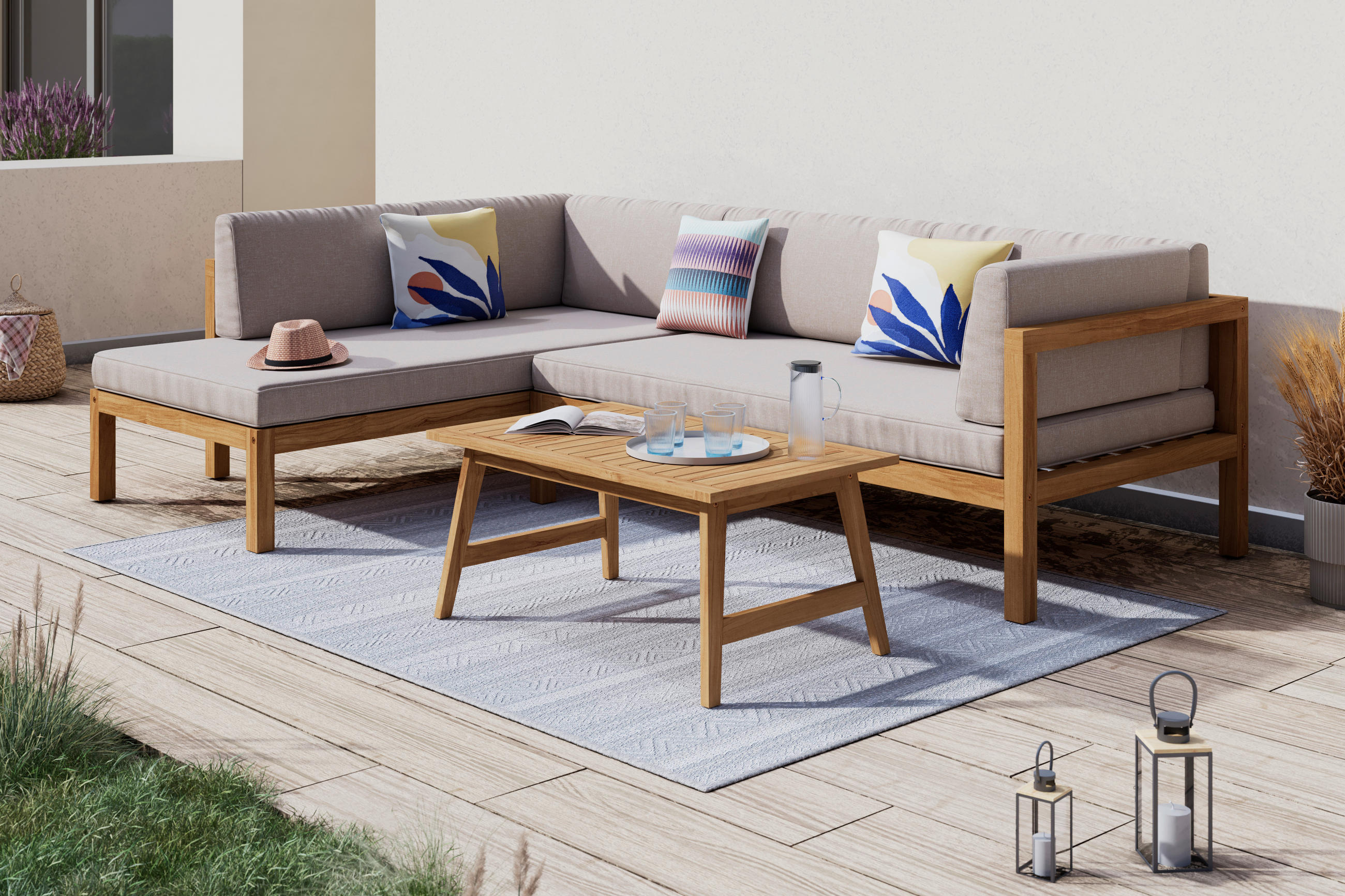 TERASOVÁ SEDACÍ SOUPRAVA dřevo, textil - přírodní barvy/béžová, Moderní, dřevo/textil (180/92/63cm) - Ambia Garden