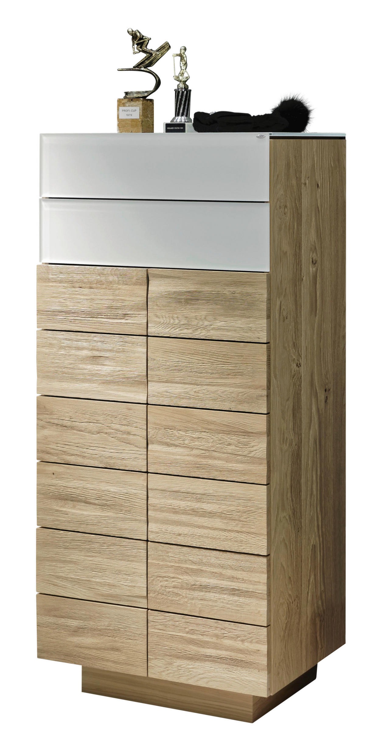 SCHUHSCHRANK  in 64/138/42,5 cm  - Eichefarben/Weiß, Natur, Glas/Holz (64/138/42,5cm) - Voglauer