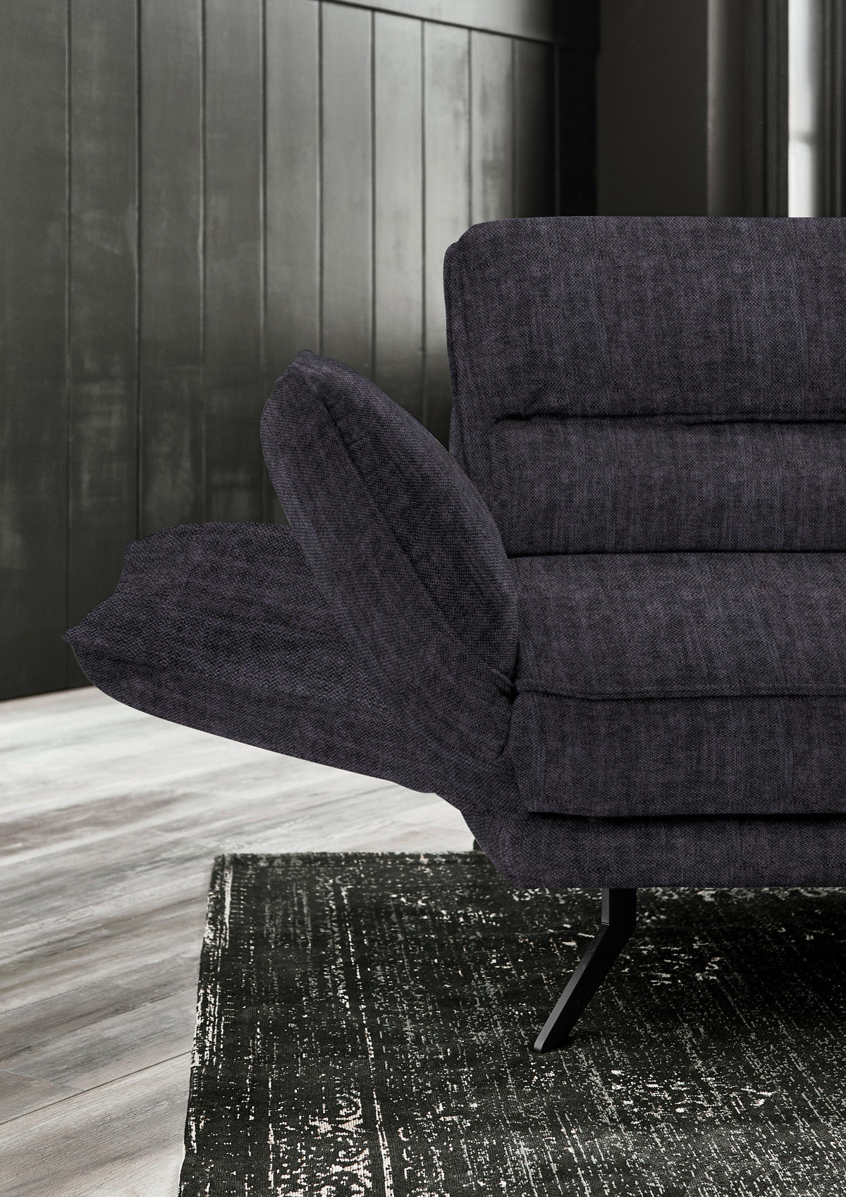 ECKSOFA in Velours Anthrazit  283/153 cm  - Anthrazit/Schwarz, Design, Textil/Metall (283/153cm) - Valdera