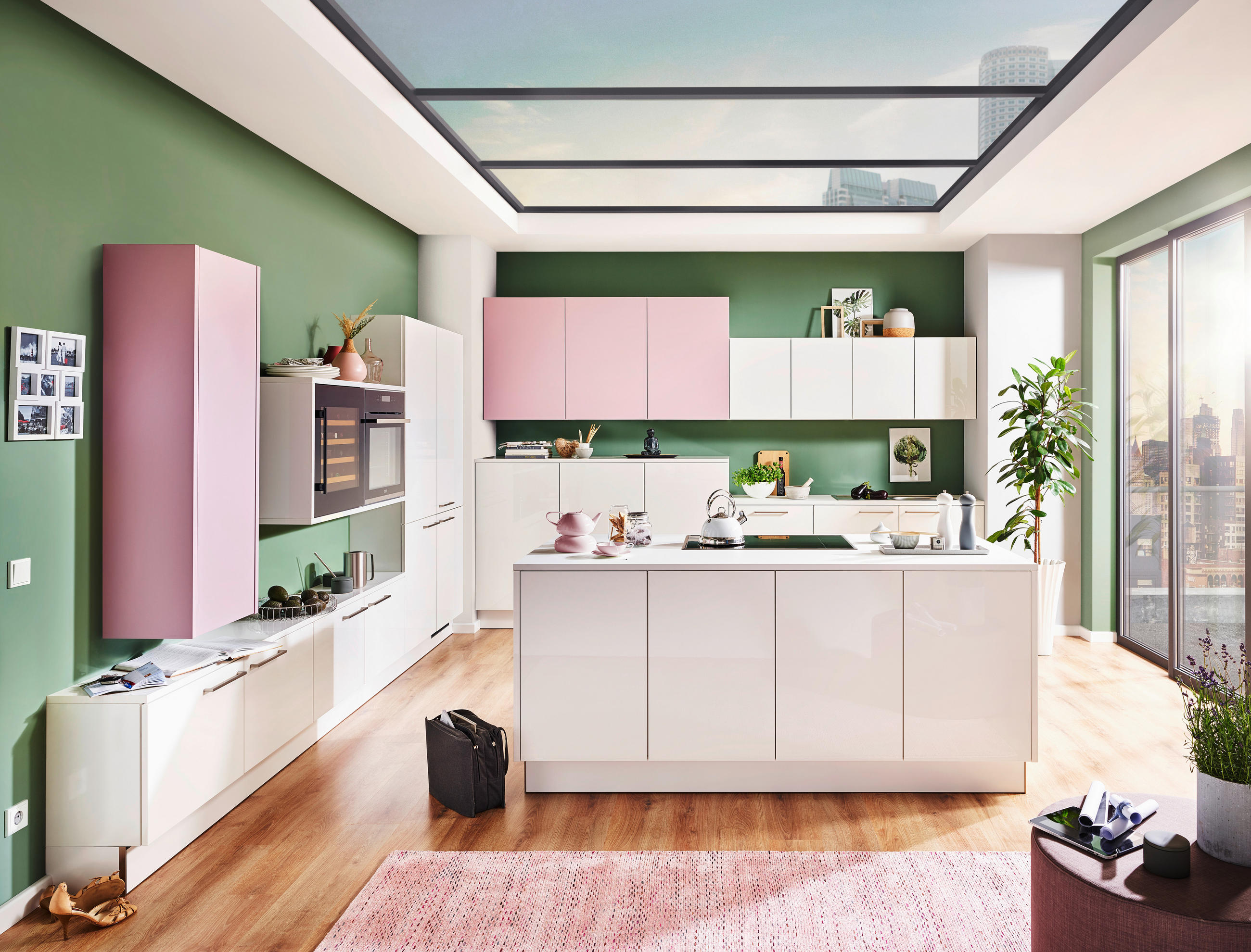 EINBAUKÜCHE   - Rosa/Weiß, Design, Holzwerkstoff - Dieter Knoll