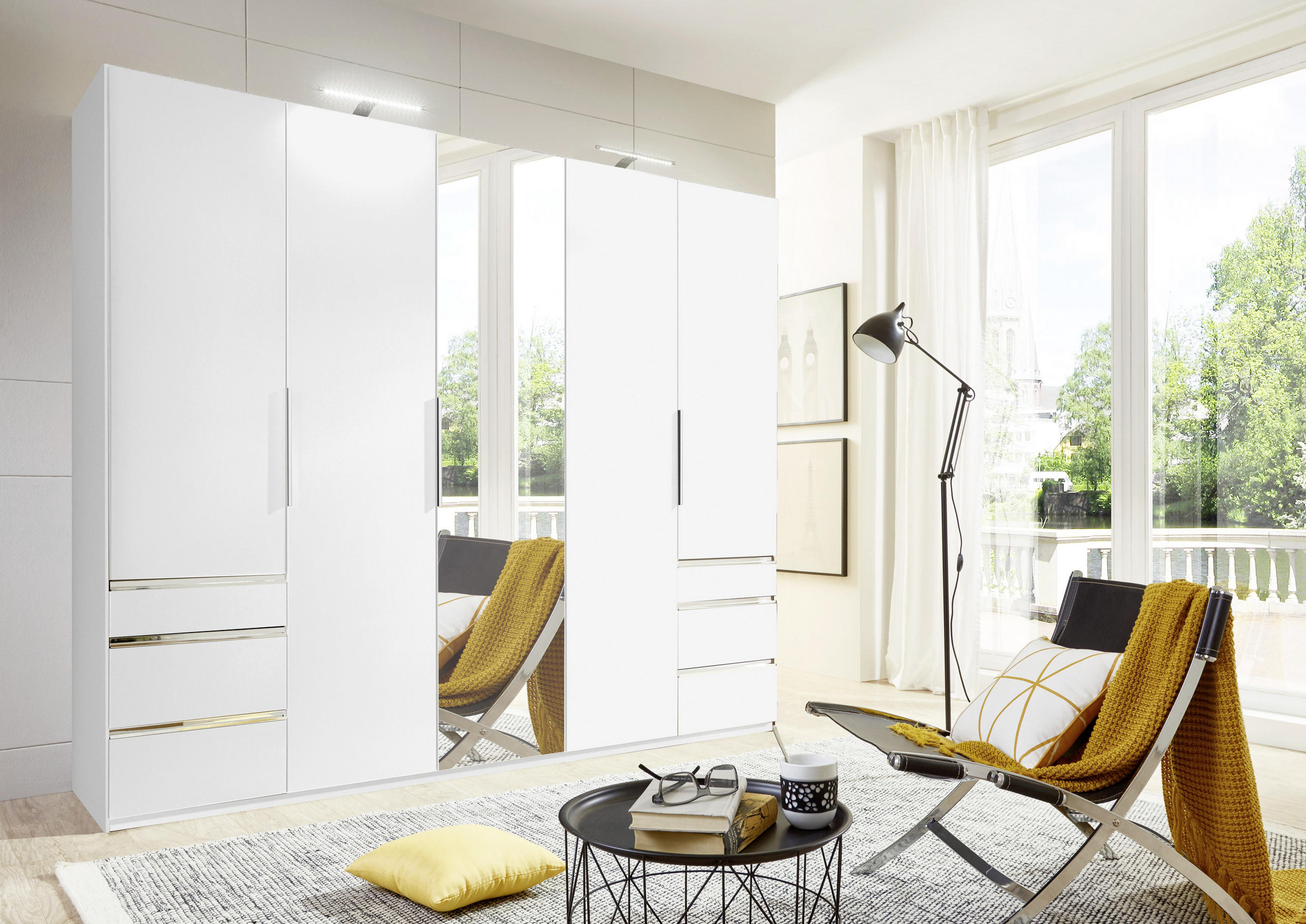 DREHTÜRENSCHRANK in Silberfarben, Weiss  - Chromfarben/Weiss, Modern, Glas/Holzwerkstoff (250/216/58cm) - MID.YOU