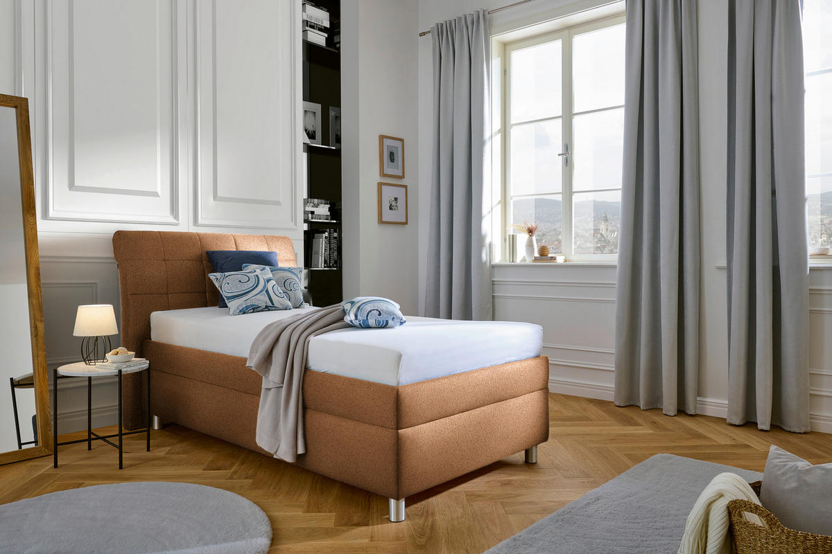 POLSTERBETT 100/200 cm  in Cognac  - Weiss/Cognac, Konventionell, Holz/Textil (100/200cm) - Esposa