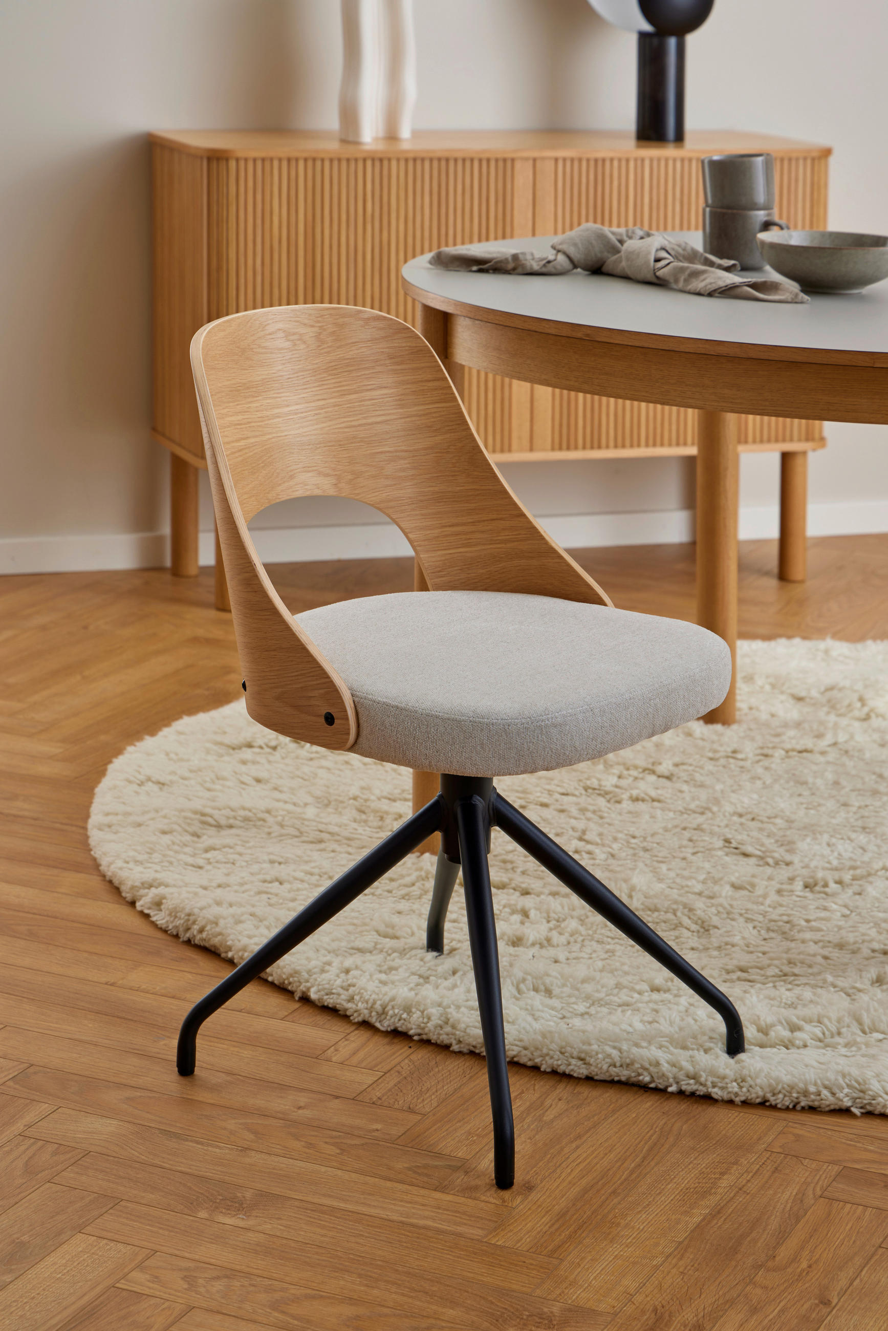 STUHL Webstoff Eichefarben, Beige  - Eichefarben/Beige, MODERN, Textil/Metall (48/79/53cm)