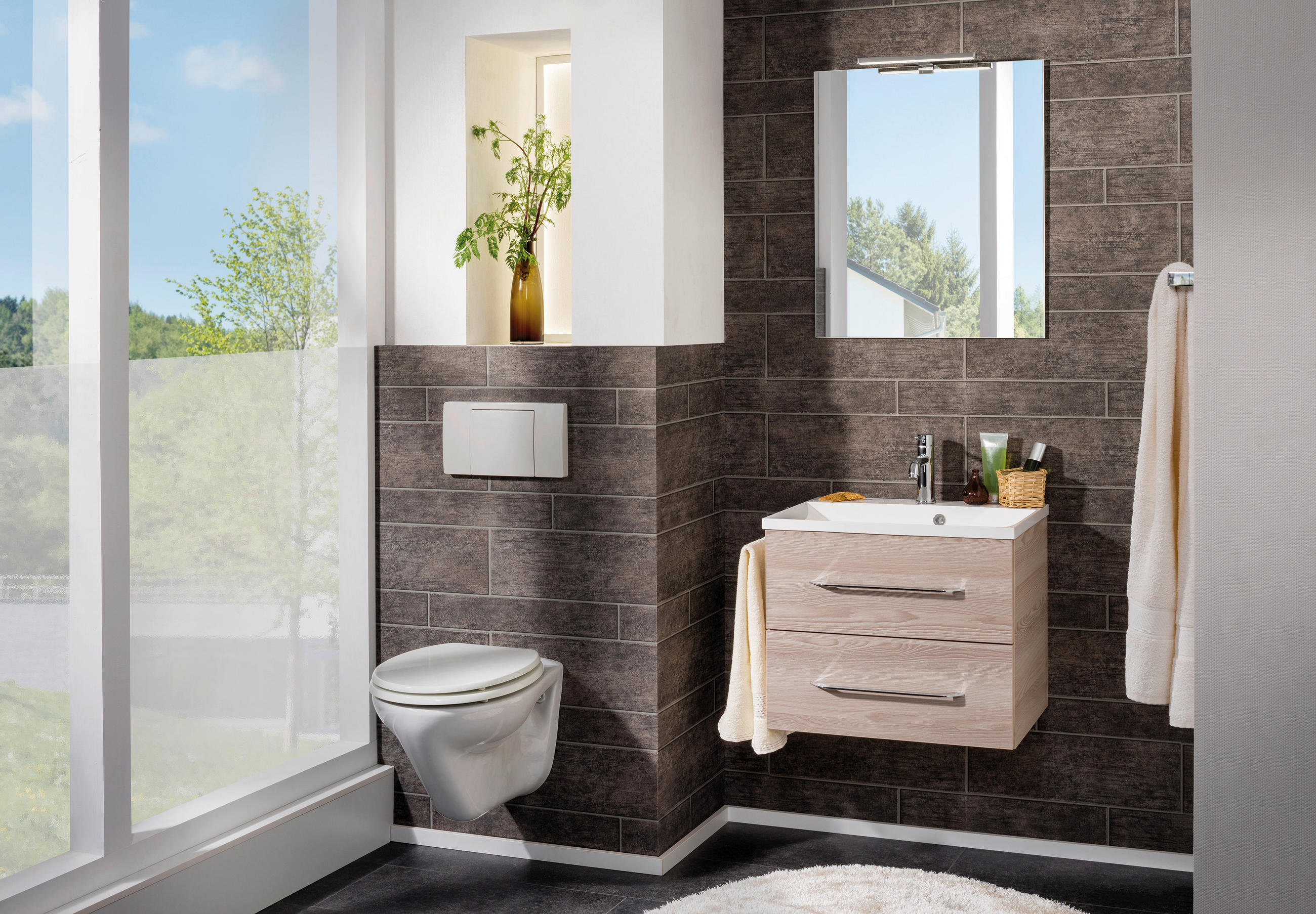 BADEZIMMER 4-teilig  in 60 cm  - Chromfarben/Eschefarben, MODERN, Holzwerkstoff/Stein (60cm) - MID.YOU