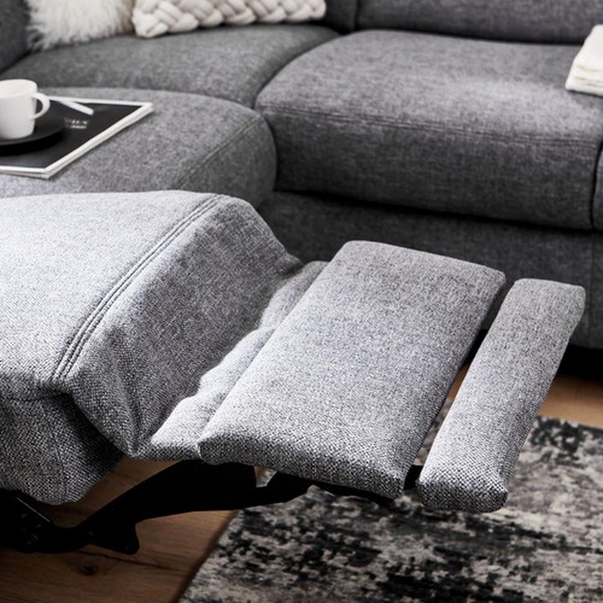 ECKSOFA in Flachgewebe Grau  - Schwarz/Grau, Design, Textil/Metall (227/203cm) - Beldomo System