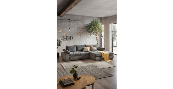 ECKSOFA in Flachgewebe Grau  294/173 cm  - Chromfarben/Weiß, Design, Kunststoff/Textil (294/173cm) - Carryhome