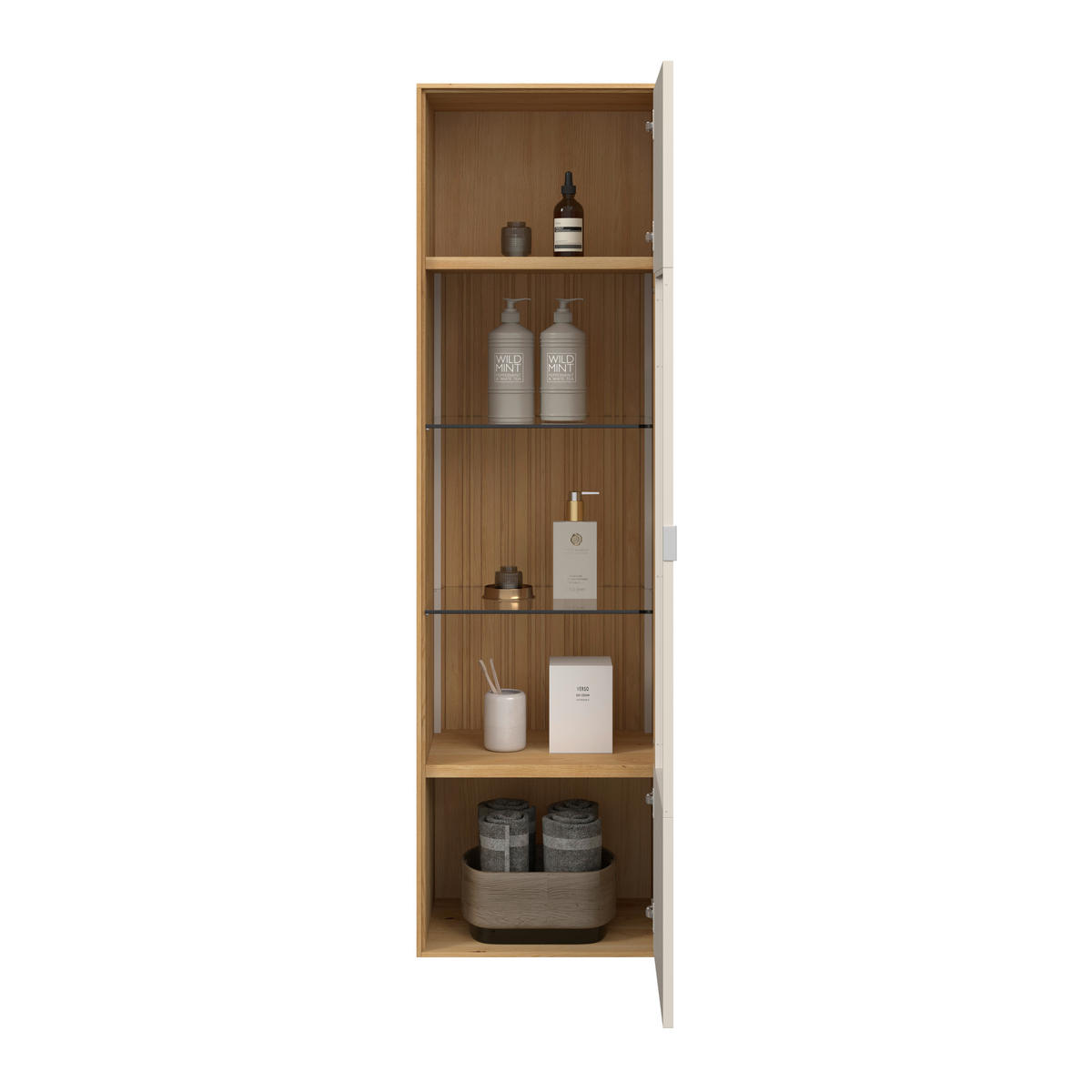 WOHNWAND  Kaschmir, Wildeiche 306,3/203,5/45,2 cm    - Kaschmir/Wildeiche, Design, Glas/Holz (306,3/203,5/45,2cm) - Dieter Knoll