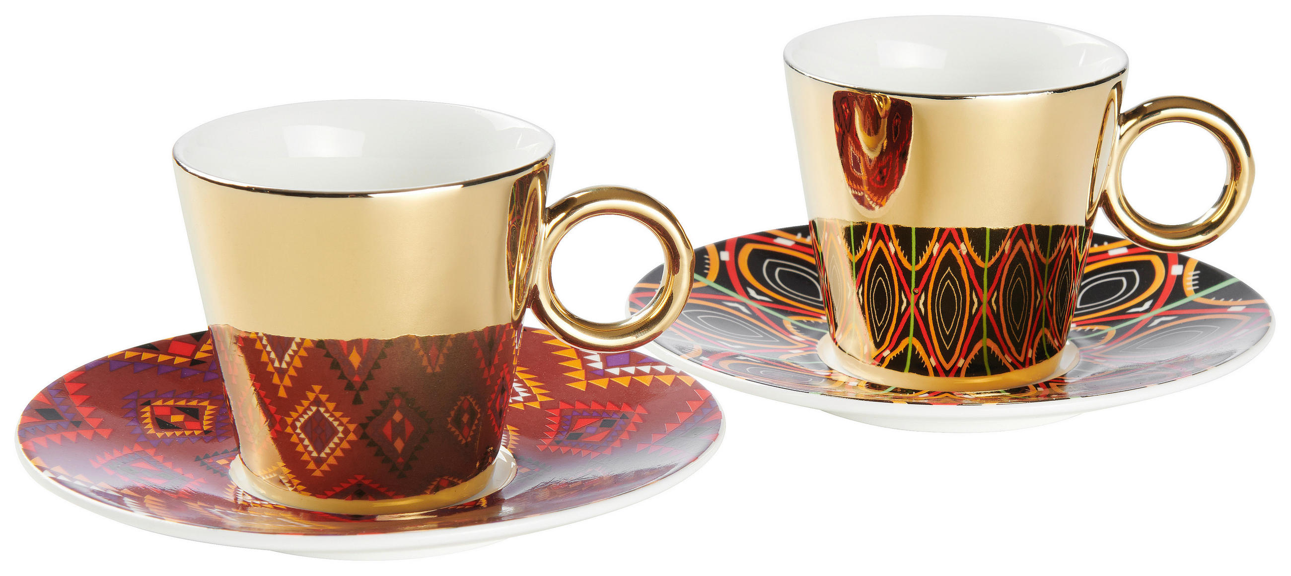 SADA ŠÁLOK nový kostný porcelán (new bone china) keramika  - viacfarebná/zlatá, Trend, keramika - Novel