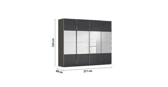 SCHWEBETÜRENSCHRANK  in Graphitfarben, Schwarz  - Chromfarben/Graphitfarben, Design, Glas/Holzwerkstoff (271/223/68cm) - Novel