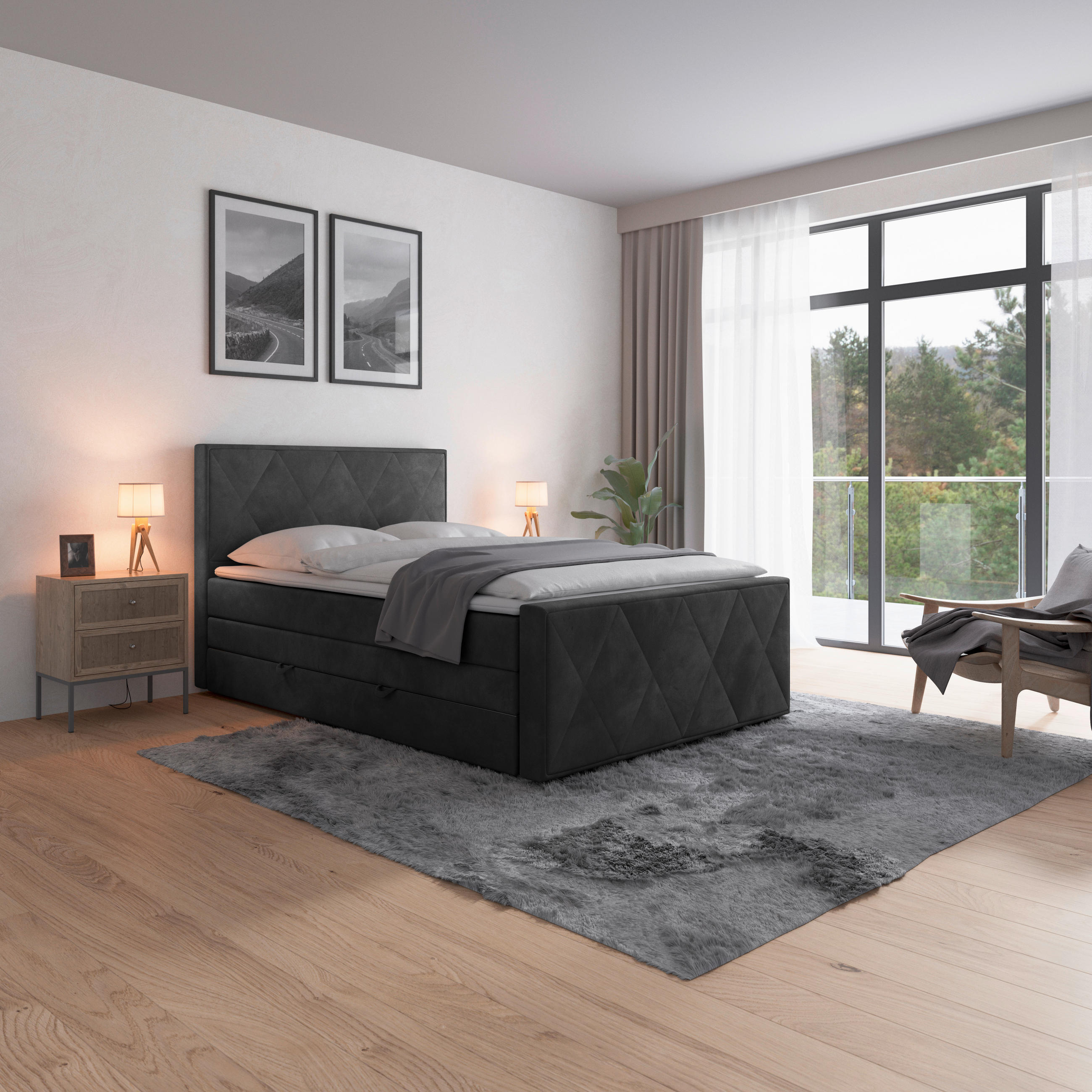 BOXSPRINGBETT 140/200 cm  in Schwarz  - Schwarz, MODERN, Holz/Kunststoff (140/200cm) - MID.YOU