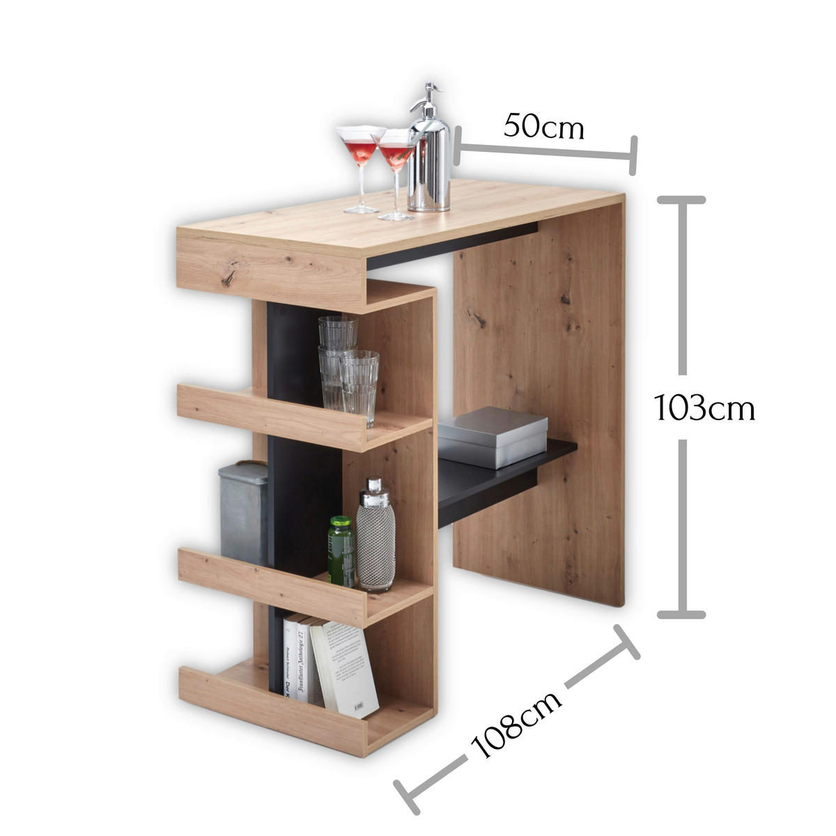 BARTISCH in Holzwerkstoff 108/50/103 cm   - Schwarz/Eiche Artisan, Konventionell, Holzwerkstoff (108/50/103cm) - Livetastic