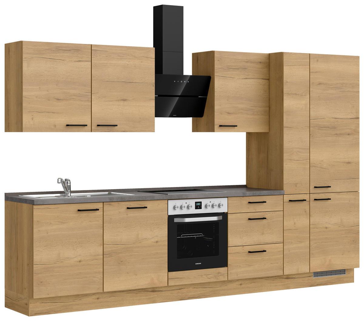 KÜCHENBLOCK 330 cm   in Eichefarben, Schieferfarben  - Schieferfarben/Eichefarben, MODERN, Holzwerkstoff/Metall (330cm) - Nobilia