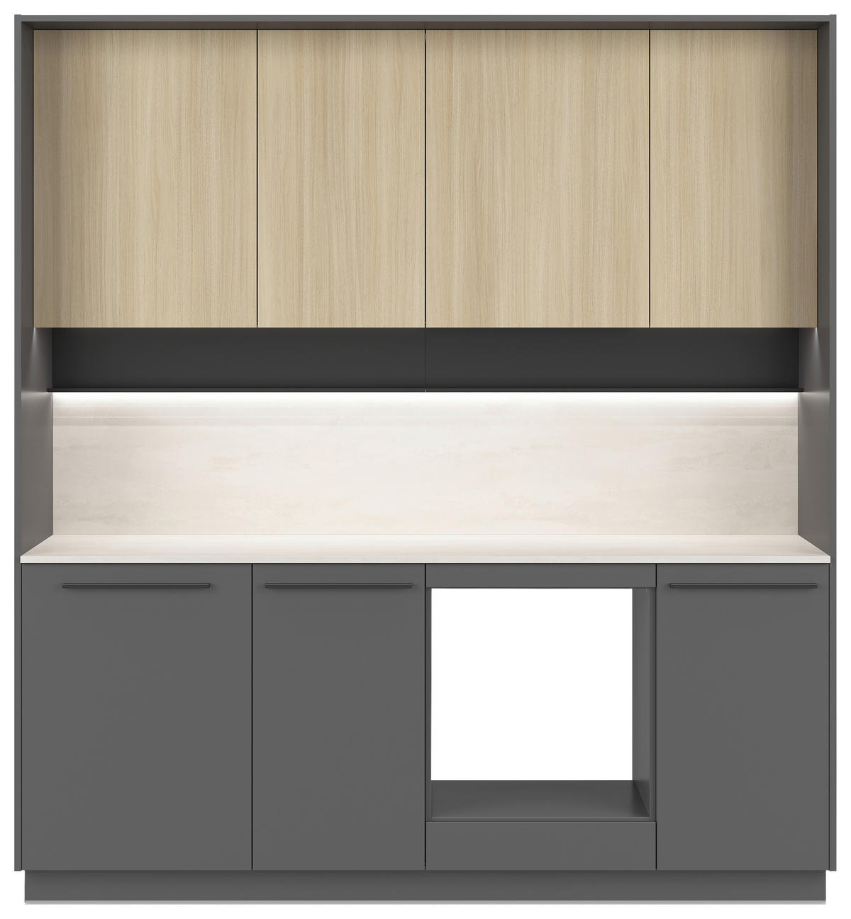 KÜCHENBLOCK 210 cm   in Grau, Eichefarben  - Eichefarben/Schwarz, Basics, Holzwerkstoff/Kunststoff (210cm) - Visiona