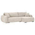 ECKSOFA Beige Flachgewebe Zierkissen, Rückenkissen, Bettkasten, Schlaffunktion, Rücken echt, Liegefläche im Originalstoff  - Beige/Schwarz, KONVENTIONELL, Kunststoff/Textil (145/285cm) - Carryhome