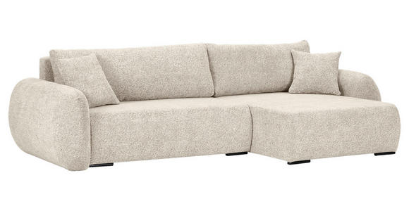 ECKSOFA Beige Flachgewebe Zierkissen, Rückenkissen, Bettkasten, Schlaffunktion, Rücken echt, Liegefläche im Originalstoff  - Beige/Schwarz, KONVENTIONELL, Kunststoff/Textil (145/285cm) - Carryhome