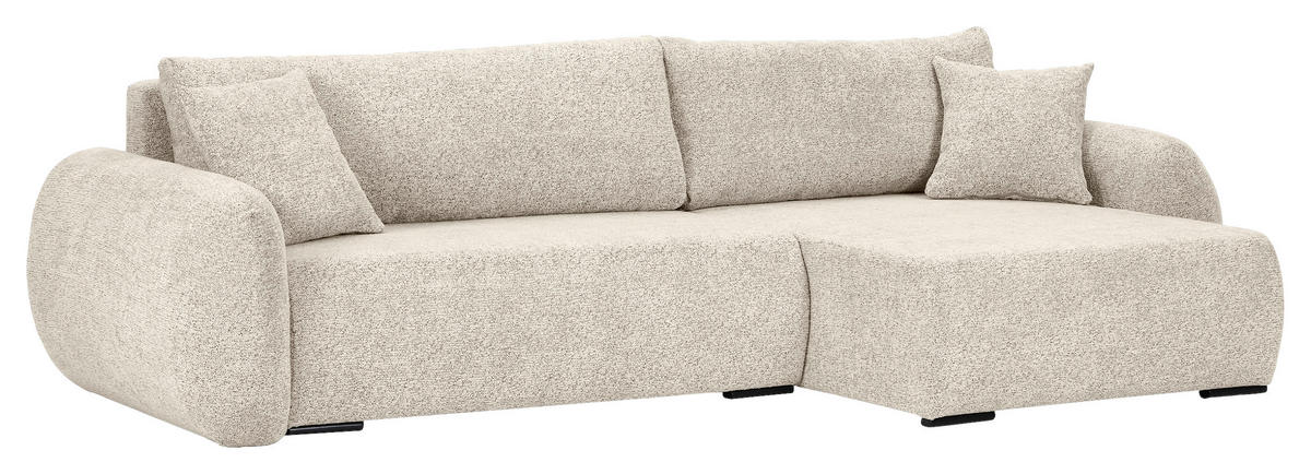ECKSOFA Beige Flachgewebe Zierkissen, Rückenkissen, Bettkasten, Schlaffunktion, Rücken echt, Liegefläche im Originalstoff  - Beige/Schwarz, KONVENTIONELL, Kunststoff/Textil (145/285cm) - Carryhome