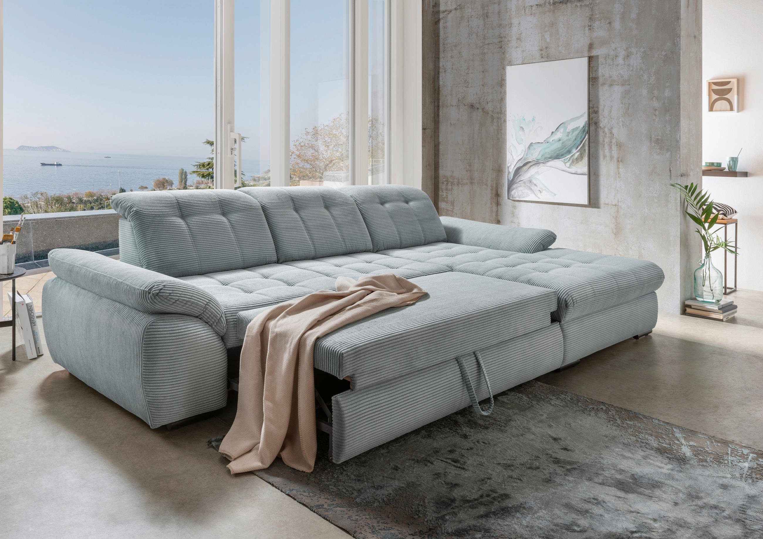 ECKSOFA Hellblau Cord - Schwarz/Hellblau, MODERN, Textil/Metall (314/184cm) - Livetastic