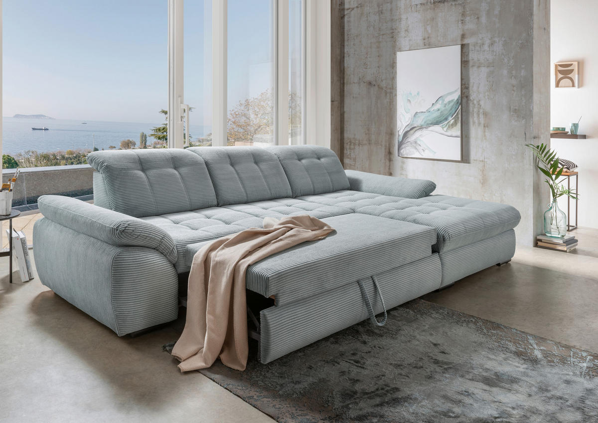 ECKSOFA in Cord Hellblau  - Schwarz/Hellblau, Modern, Textil/Metall (314/184cm) - Livetastic