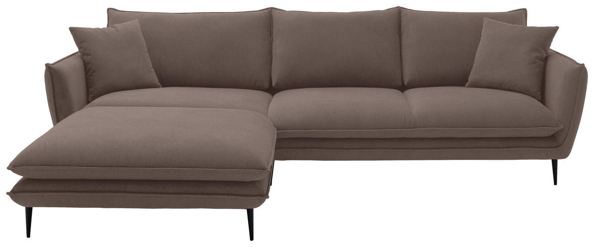 ECKSOFA Braun Webstoff  - Schwarz/Braun, KONVENTIONELL, Textil/Metall (196/304cm) - Hom`in