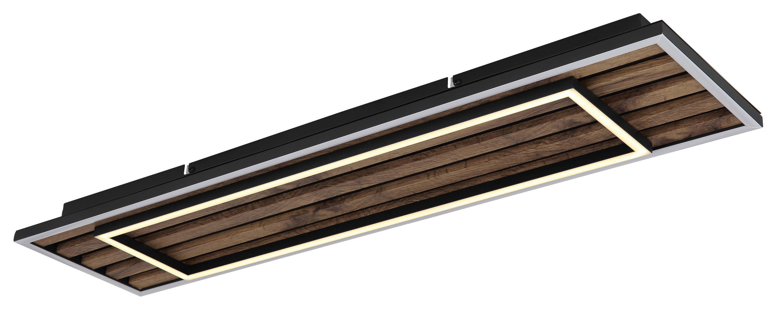 LED-TAKLAMPA WOODY 80/20/6 cm  - vit/svart, Natur, metall/trämaterial (80/20/6cm) - Globo