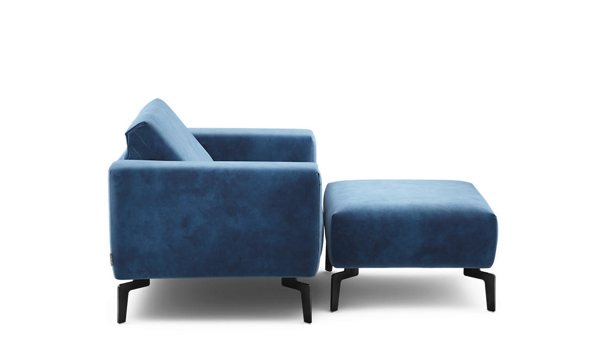 Sessel inkl. Hocker Samt    - Blau/Schwarz, Design, Textil/Metall (110/85/86-94cm) - SENSOO