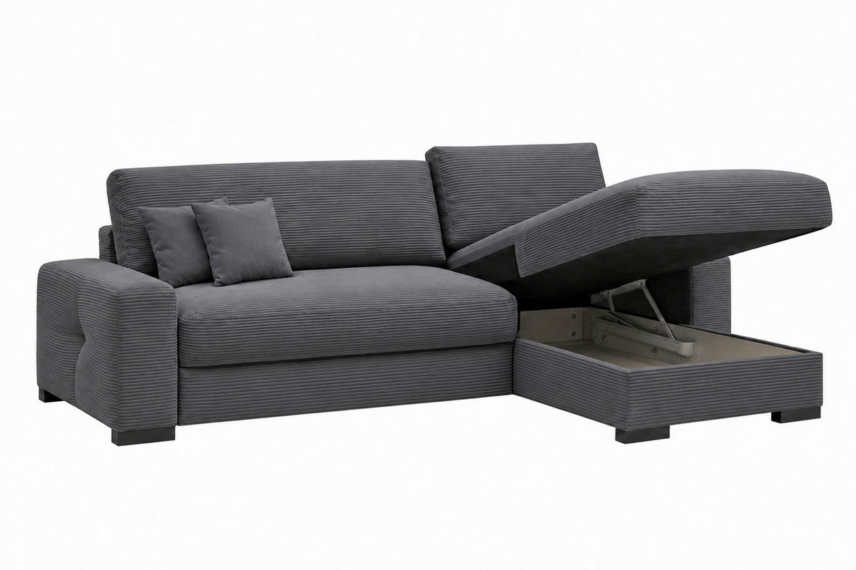 ECKSOFA  Cord Anthrazit  - Anthrazit/Schwarz, Basics, Holz/Holzwerkstoff (264/184cm) - MID.YOU