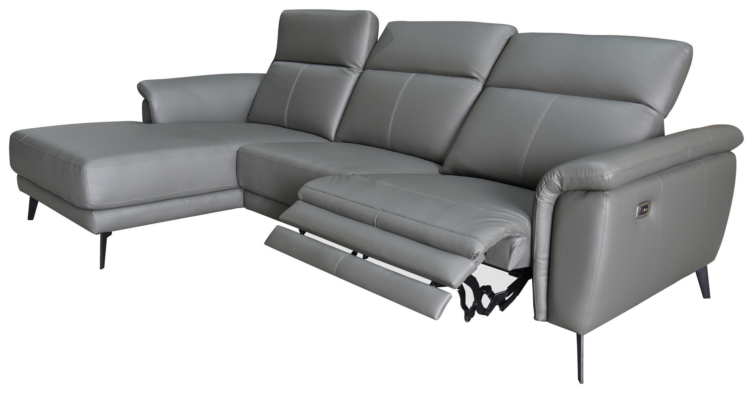 ECKSOFA Grau Echtleder  - Schwarz/Grau, MODERN, Leder/Holz (174/276cm) - Livetastic