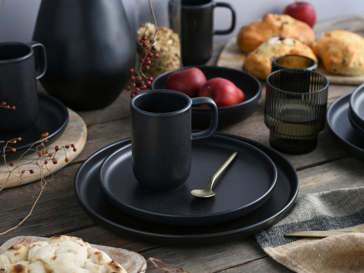 KOMBISERVICE Uno Black 16-teilig  - Schwarz, Trend, Keramik - Creatable