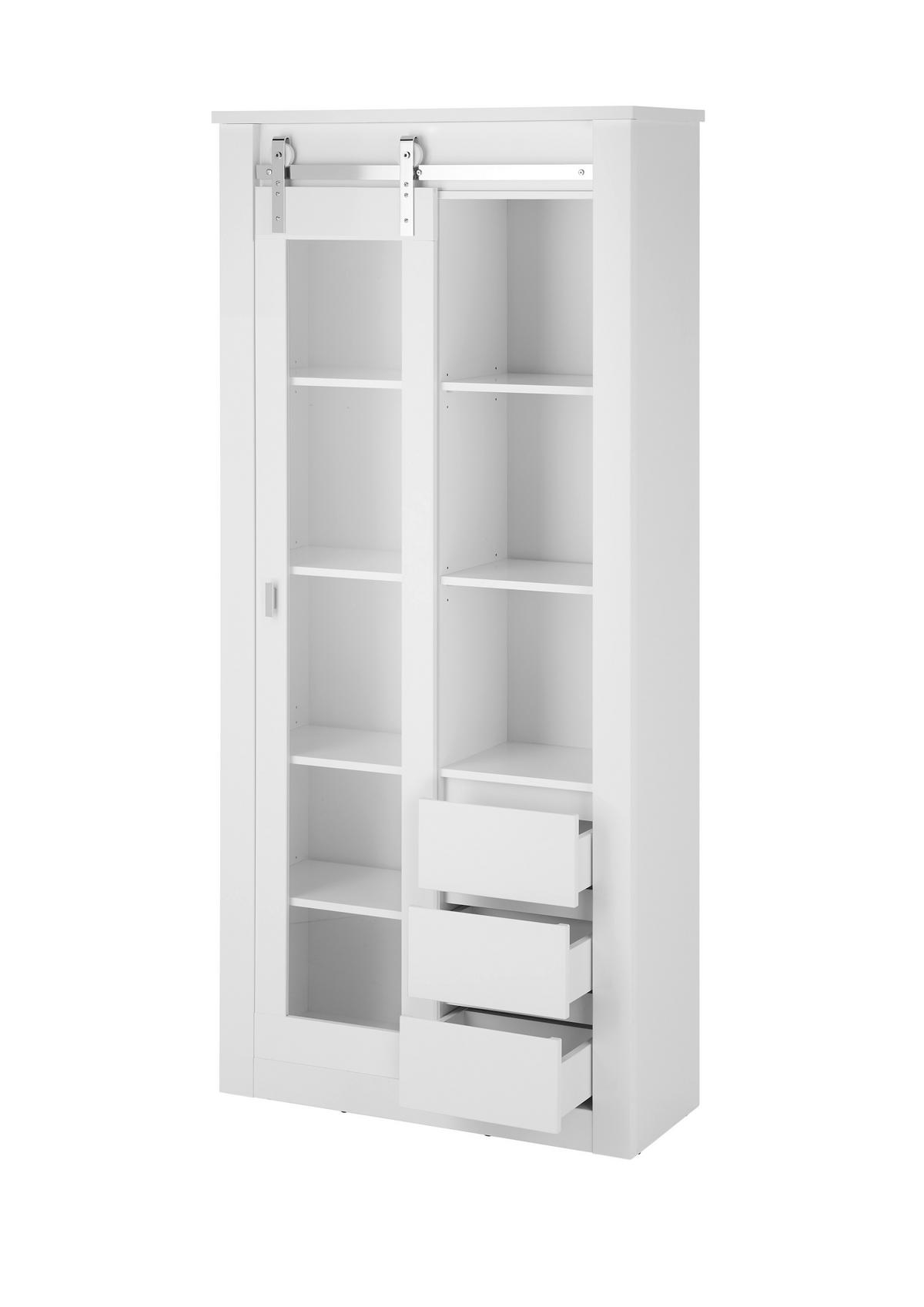 VITRINE  in Weiß, Weiß Hochglanz  - Chromfarben/Weiß Hochglanz, Design, Holzwerkstoff/Metall (93/201/38cm) - Livetastic