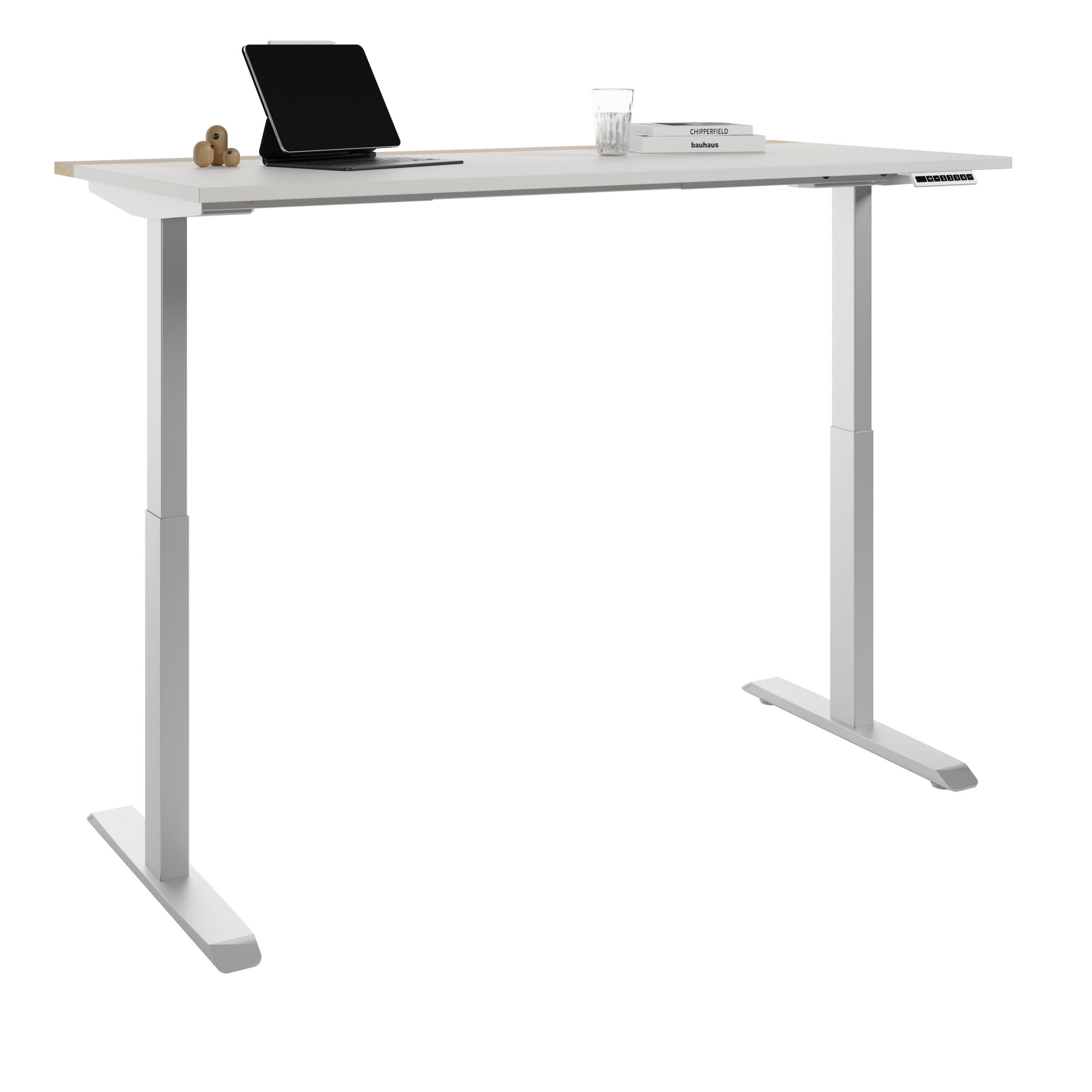 SCHREIBTISCH 160/75/72-122 cm  in Weiß, Hickory  - Silberfarben/Weiß, MODERN, Holzwerkstoff/Metall (160/75/72-122cm) - Novel