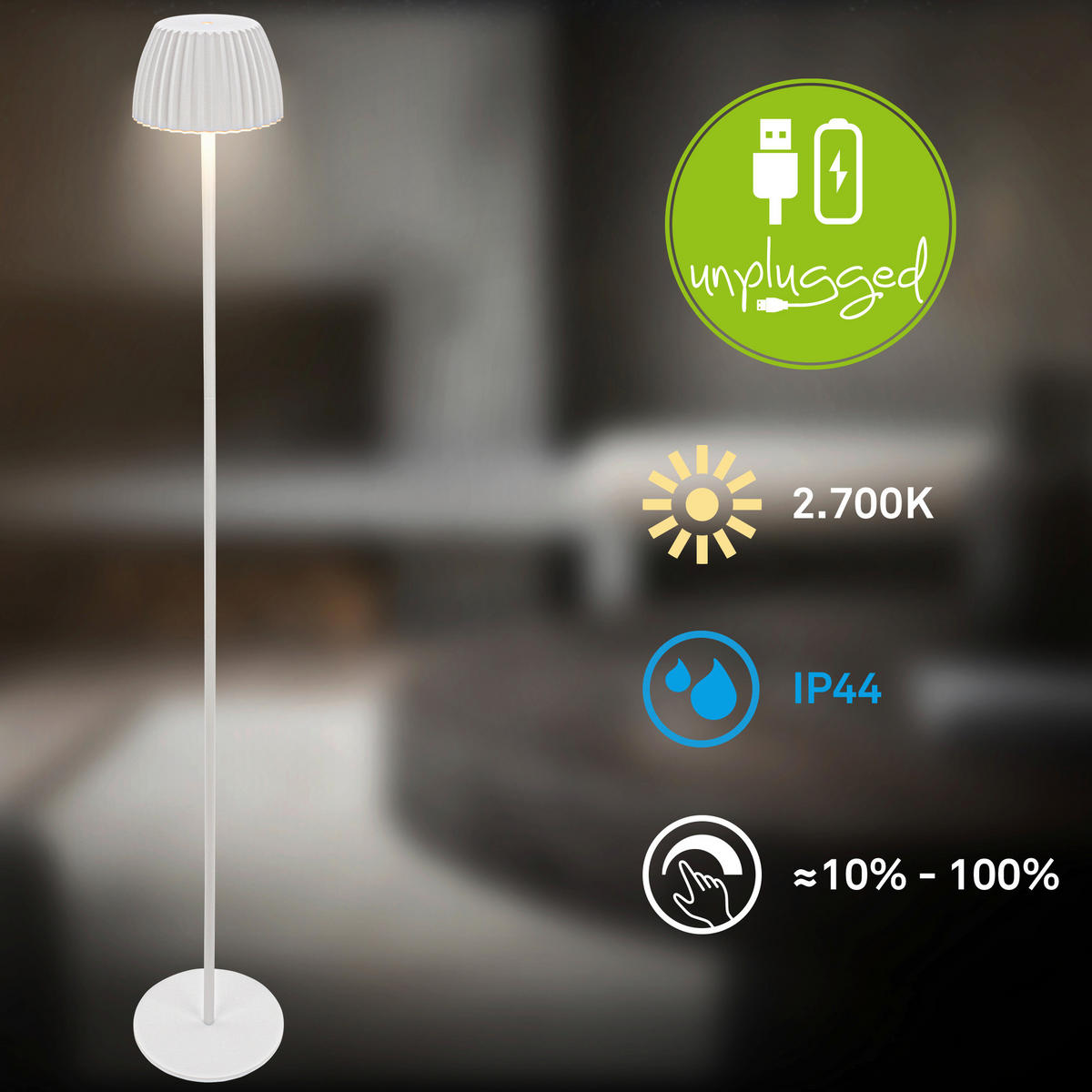 AKKU-STEHLEUCHTE 19/123,5 cm    - Weiß, Basics, Kunststoff/Metall (19/123,5cm)