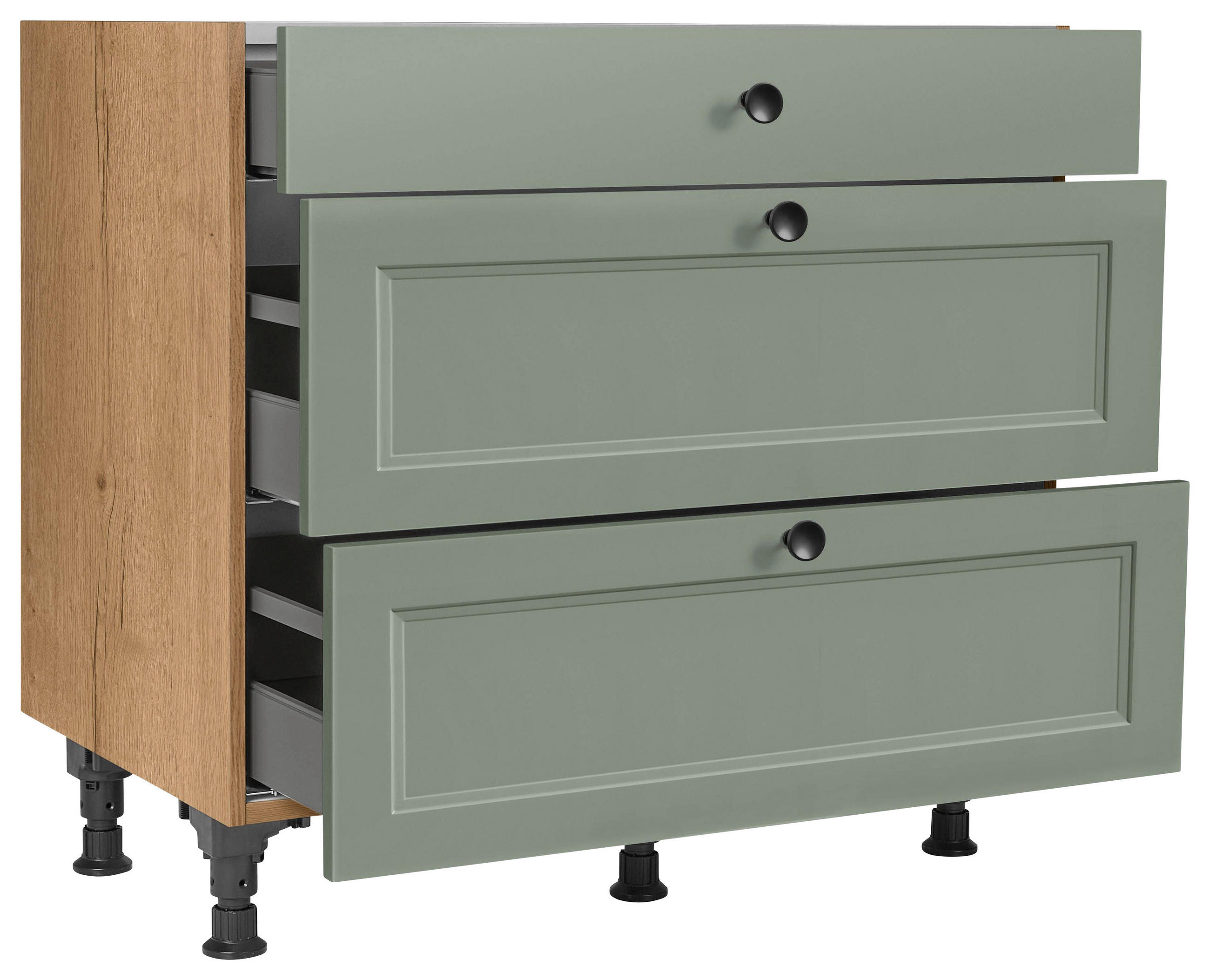 SCHUBKASTENUNTERSCHRANK 90/87/56 cm  in Grün, Eichefarben  - Eichefarben/Schwarz, MODERN, Holzwerkstoff/Metall (90/87/56cm) - Nobilia