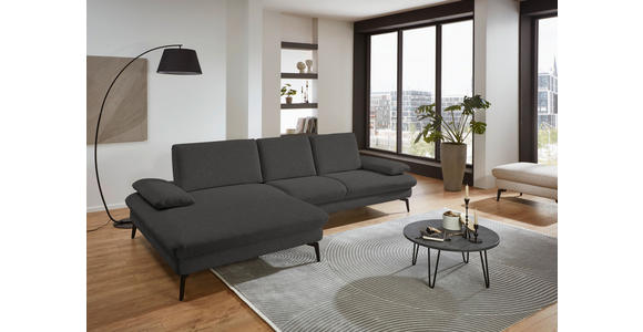 ECKSOFA in Chenille, Mikrofaser Graubraun 157/299 cm - Graubraun/Schwarz, Design, Textil/Metall (157/299cm) - Dieter Knoll