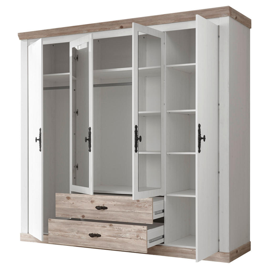Thumbnail - Mid.you Kleiderschrank, Pinien, Hellbraun, Metall, 6 Fächer, 2 Schubladen, 217x201x60 cm, Beimöbel erhältlich, in versch...