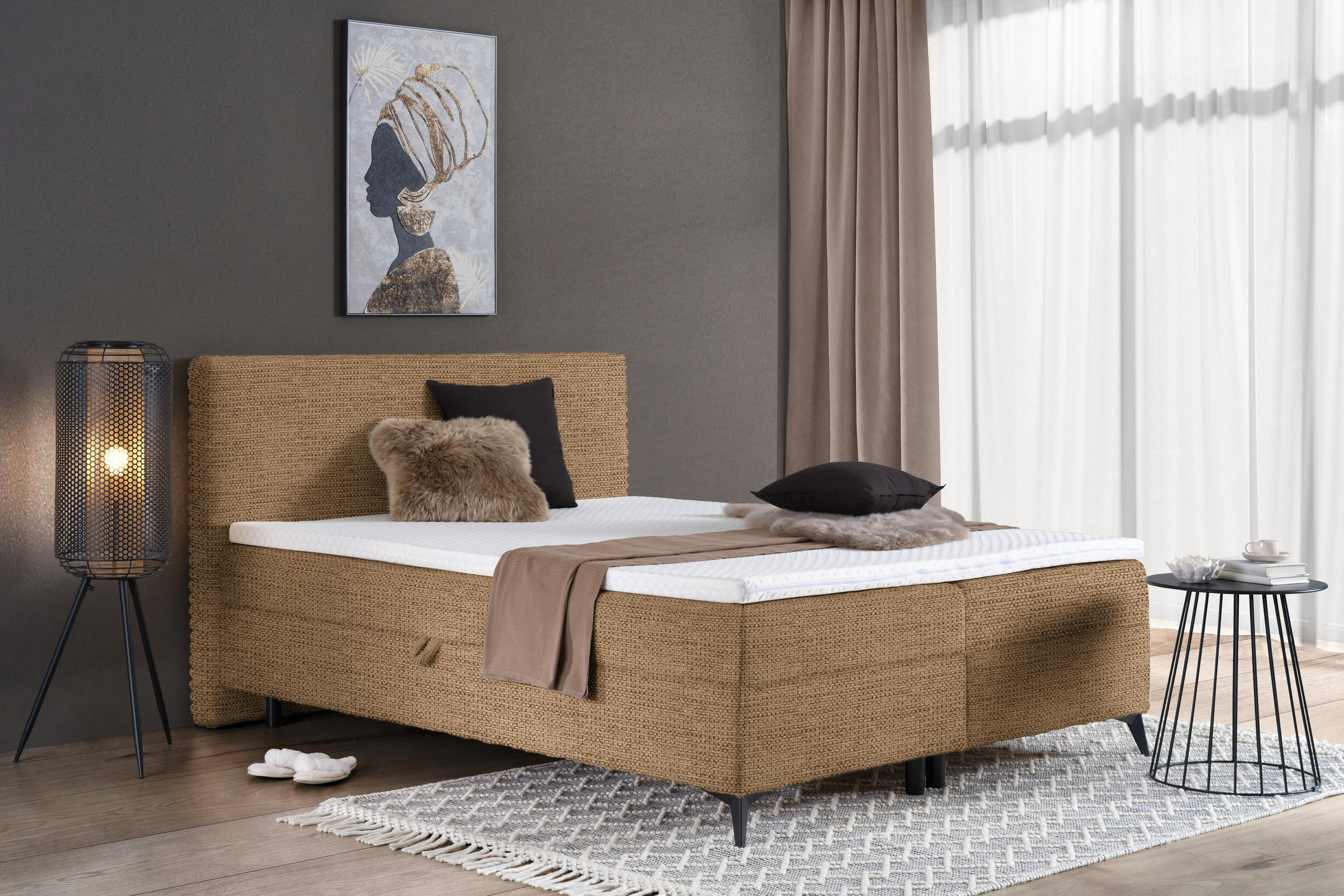 BOXBETT 160/200 cm  in Cognac  - Cognac/Schwarz, Design, Holz/Holzwerkstoff (160/200cm) - Xora