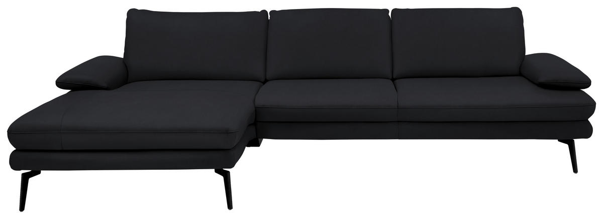 ECKSOFA in Echtleder Anthrazit  180/310 cm  - Anthrazit/Schwarz, Design, Leder/Metall (180/310cm) - Dieter Knoll