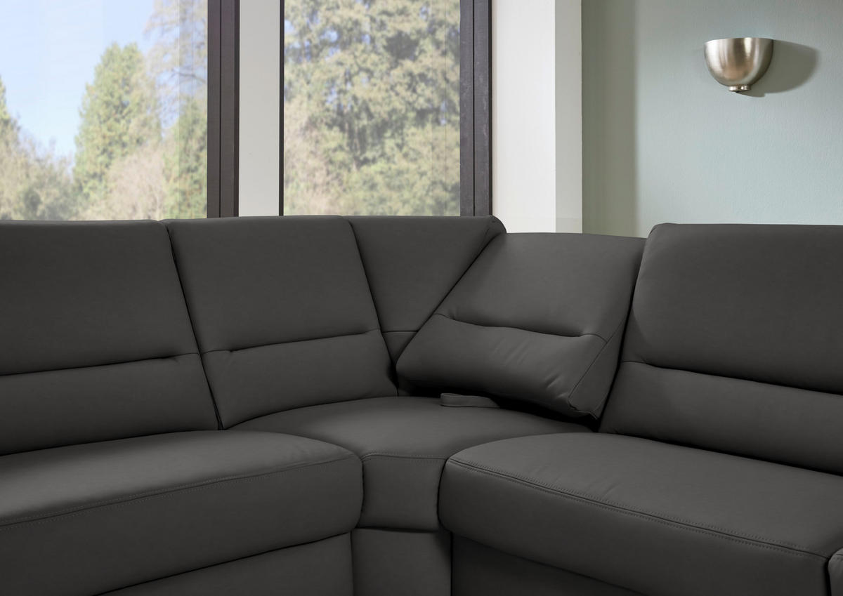 ECKSOFA  in Echtleder Dunkelgrau  249/290 cm  - Dunkelgrau/Schwarz, KONVENTIONELL, Leder/Metall (249/290cm) - Beldomo Premium