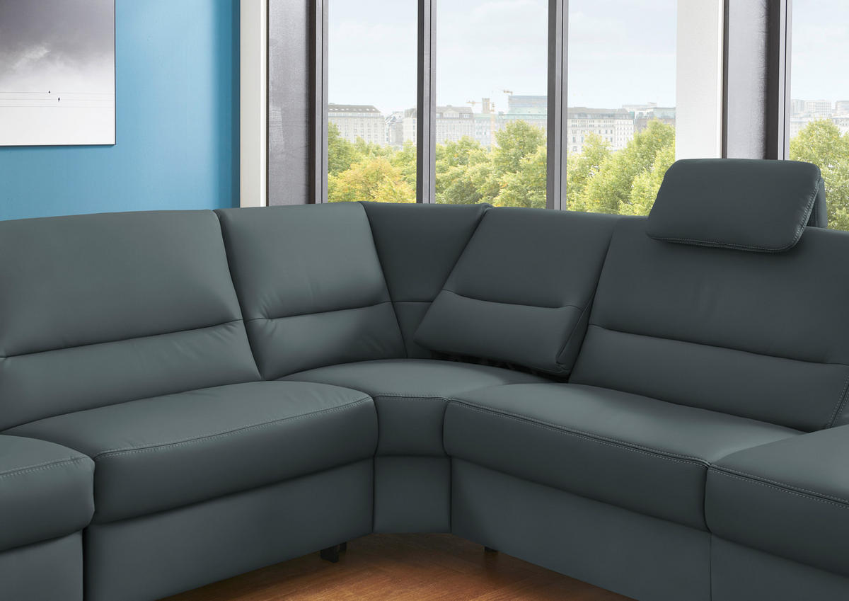 ECKSOFA in Echtleder Blaugrau  - Blaugrau/Alufarben, Konventionell, Leder/Metall (290/249cm) - Beldomo Premium