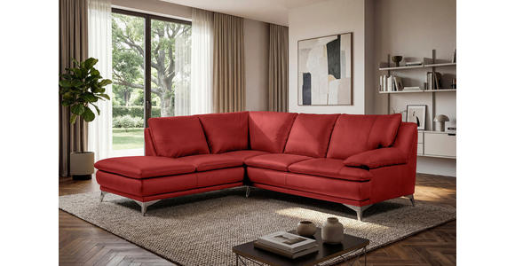 ECKSOFA Rot Echtleder  - Chromfarben/Rot, Design, Leder/Metall (224/252cm) - Novel
