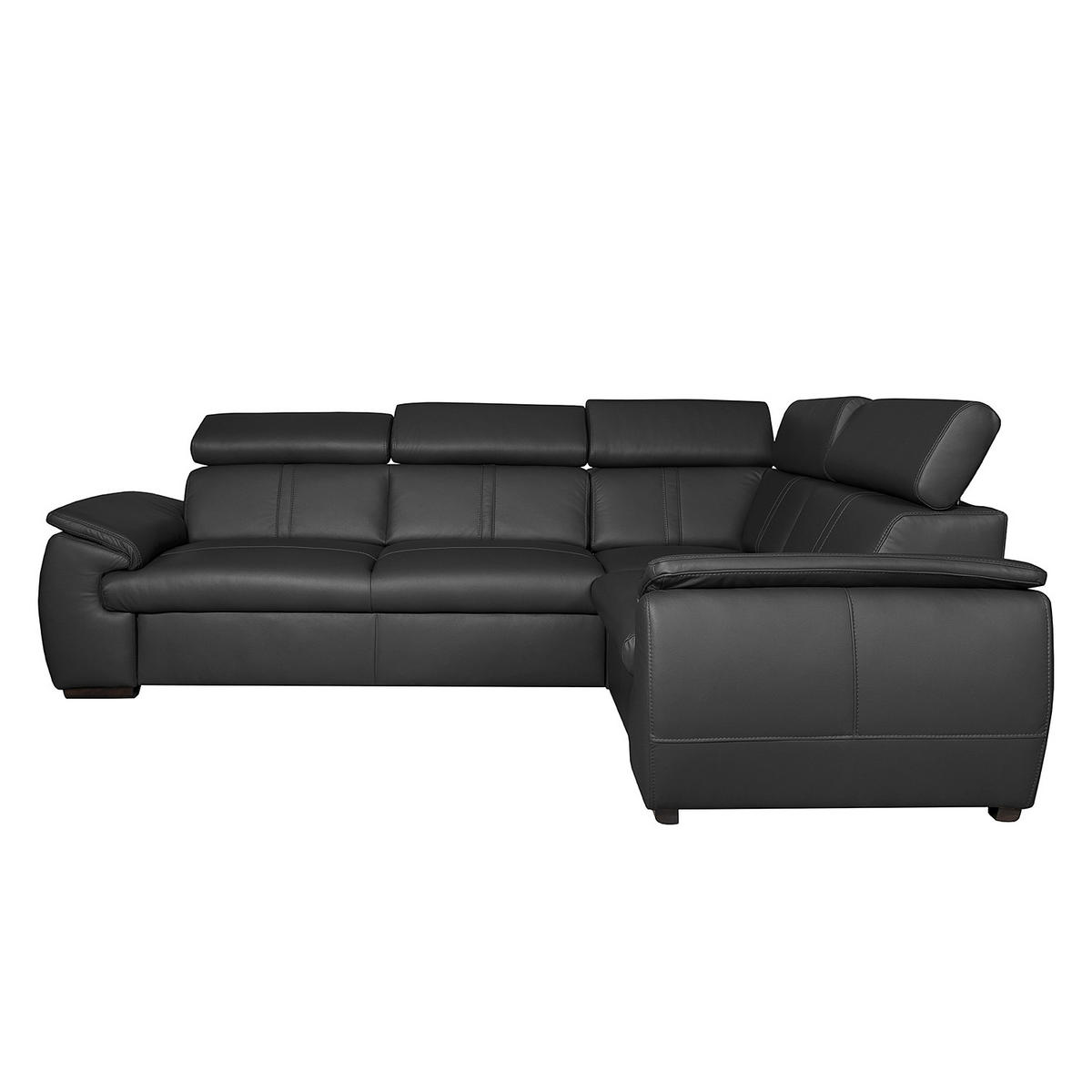 ECKSOFA Schwarz Echtleder  - Wengefarben/Schwarz, Design, Leder/Holz (265/193cm) - Livetastic